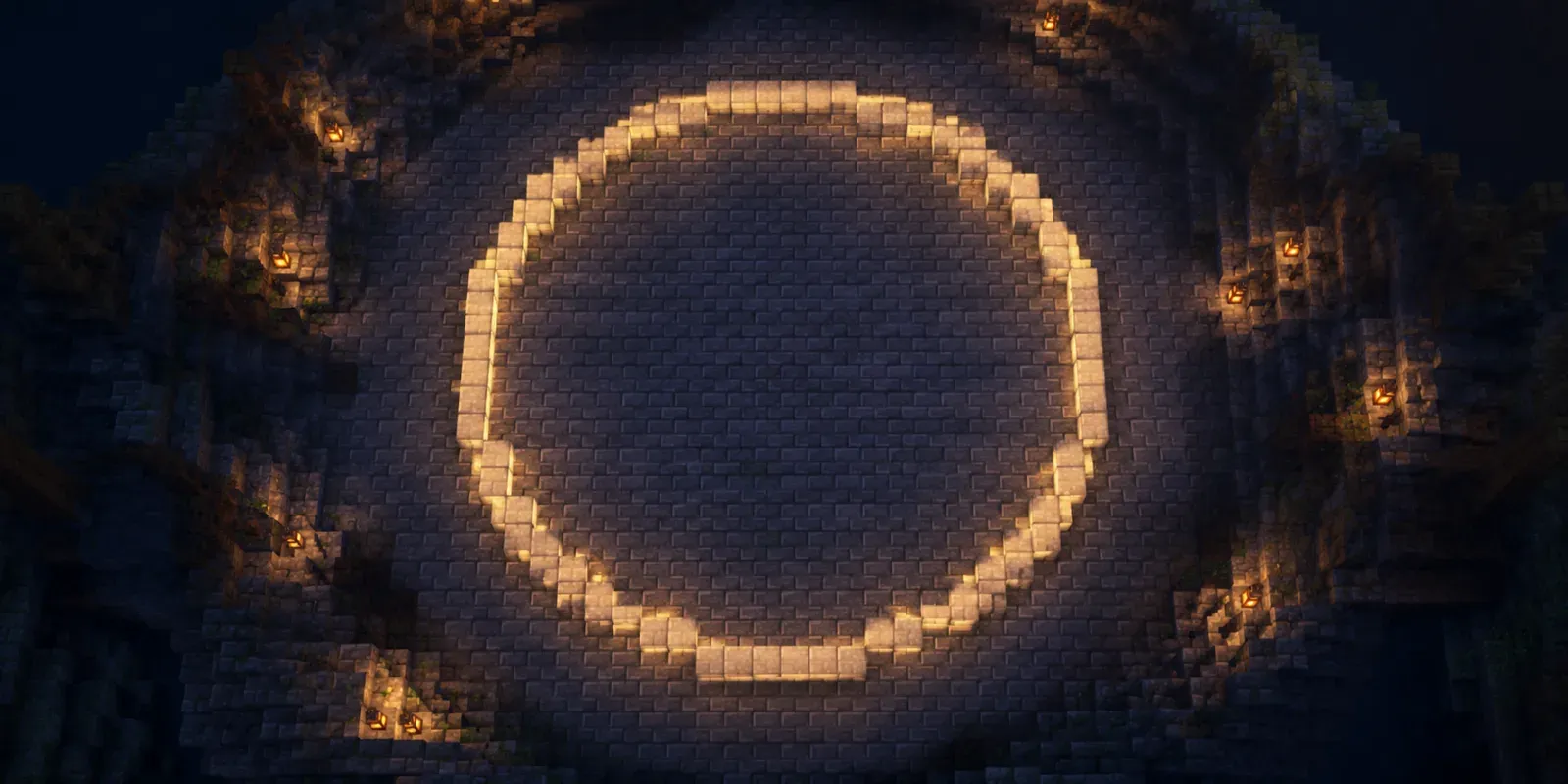 Minecraft circle generator preview of a glowing stone ring from above