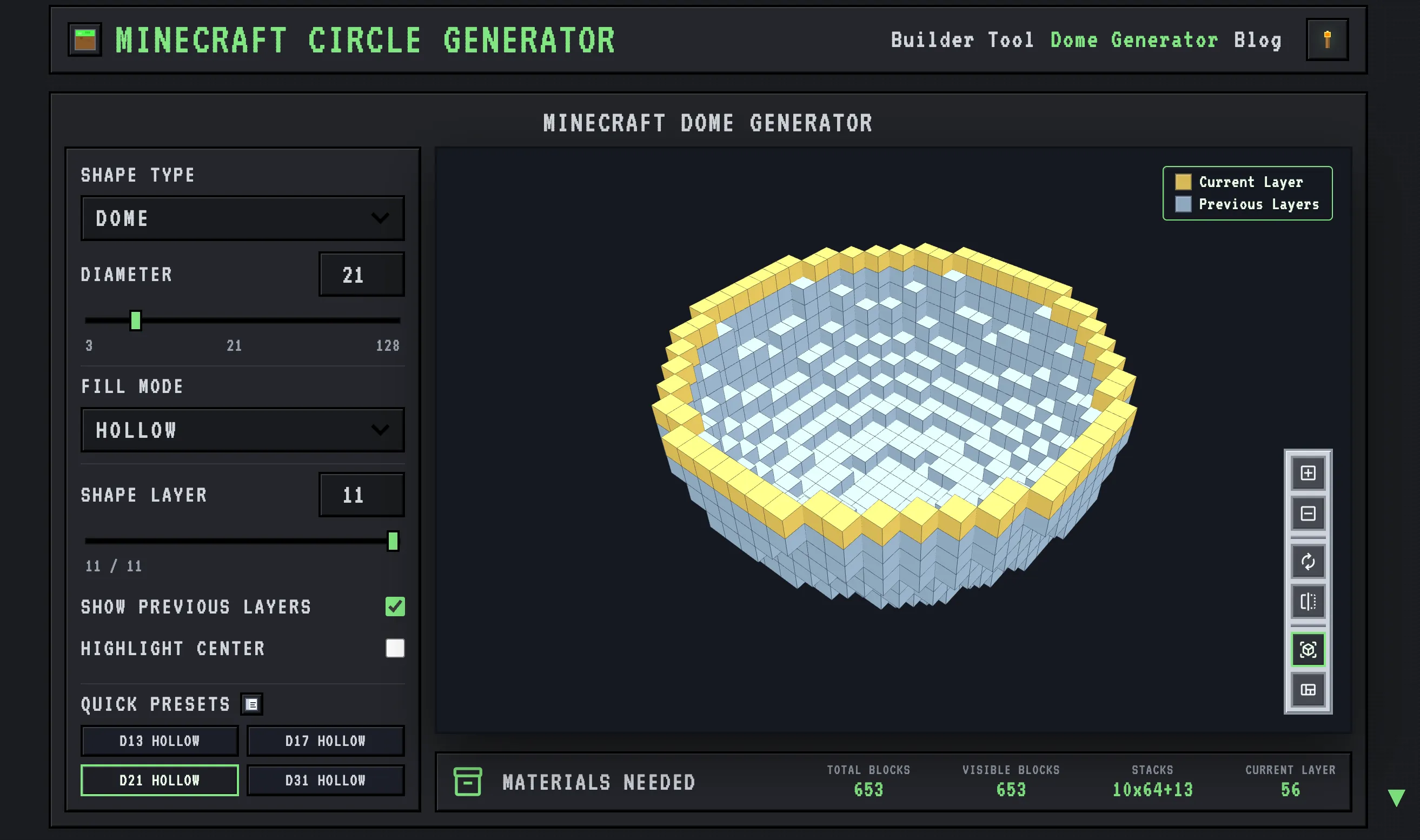 Looking down into a finished Minecraft dome to check interior headroom and lighting