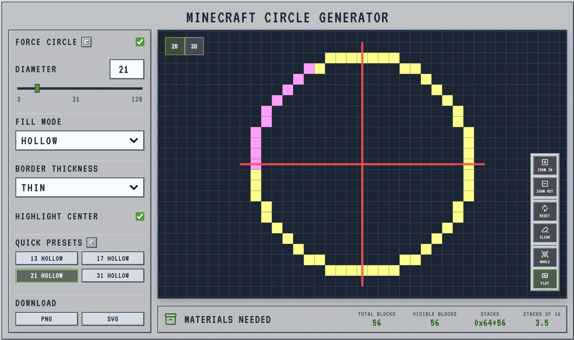 Pointed Minecraft arch traced from a quarter of a 21-block circle blueprint