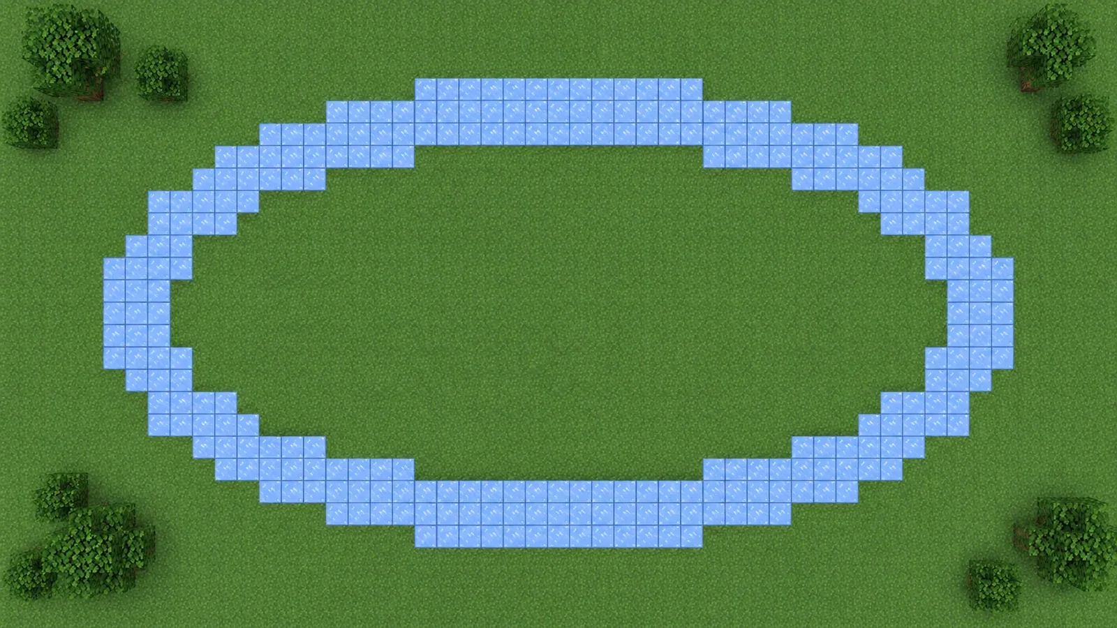 Minecraft race track from above: a 41 by 21 oval with a three-block packed ice lane
