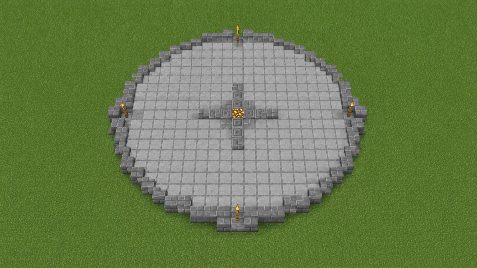 Piso circular pavimentado de una arena de Minecraft construido a partir de un plano de círculo relleno