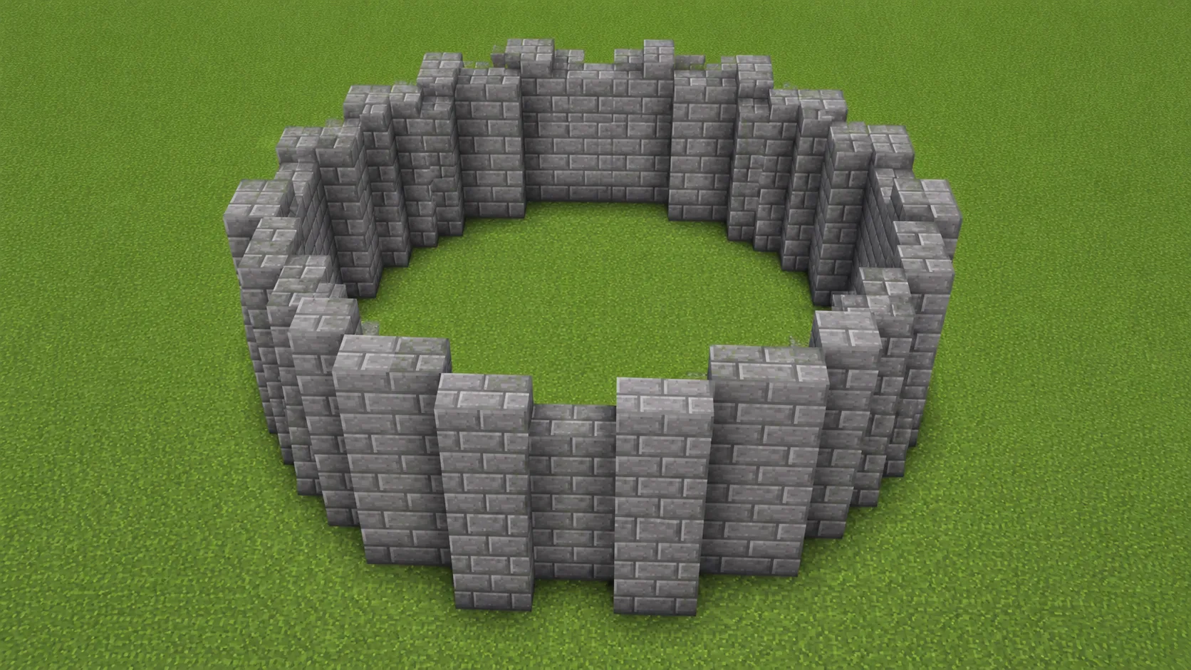 Muro redondo de torre de Minecraft de seis bloques de alto sobre una base circular de piedra de 15 bloques